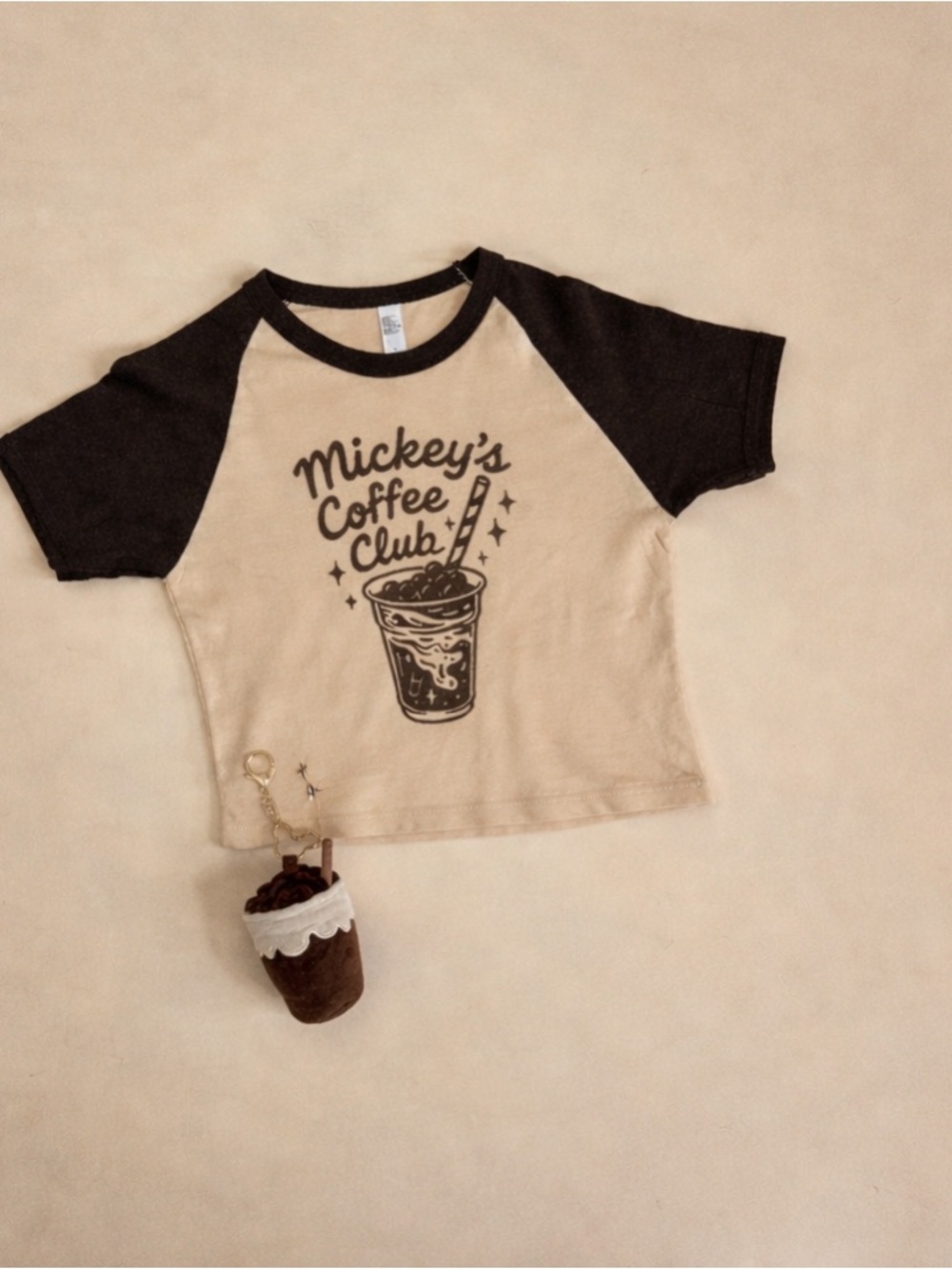Mickey's Coffee Club Baby Tee - Beige & Black